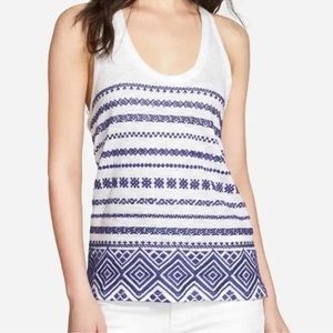 Sam Edelman Tulum White and Blue Embroidered Tank, M, NWT
